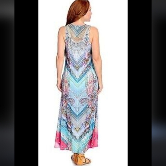 One World Multicolor Maxi Dress High Low Butterfly Lace Sleeveless Summer - Picture 1 of 9